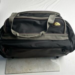 Samsonite Black and Gray Duffel Bag with brown accents